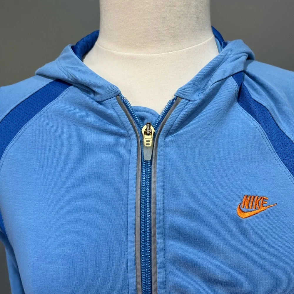 Nike Track Jacket Womens‎ Blue Hooded Zipper Pockets Full Zip